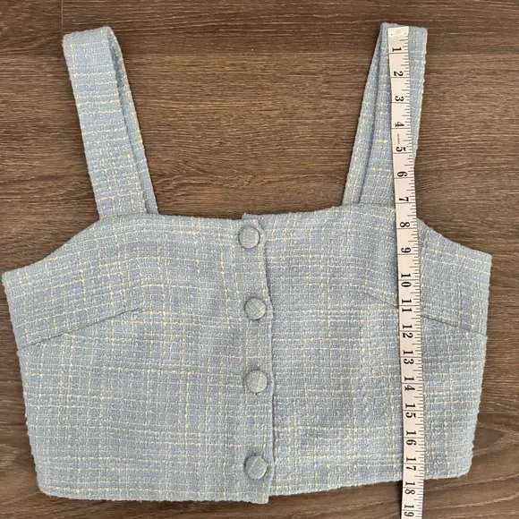 Jason Wu Tweed Top Light Blue Cropped Sleeveless Button Front Size 10 - Picture 5 of 10